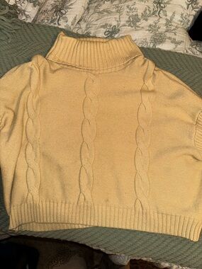 emory park Yellow Cable-Knit Cropped Turtleneck Sweater
